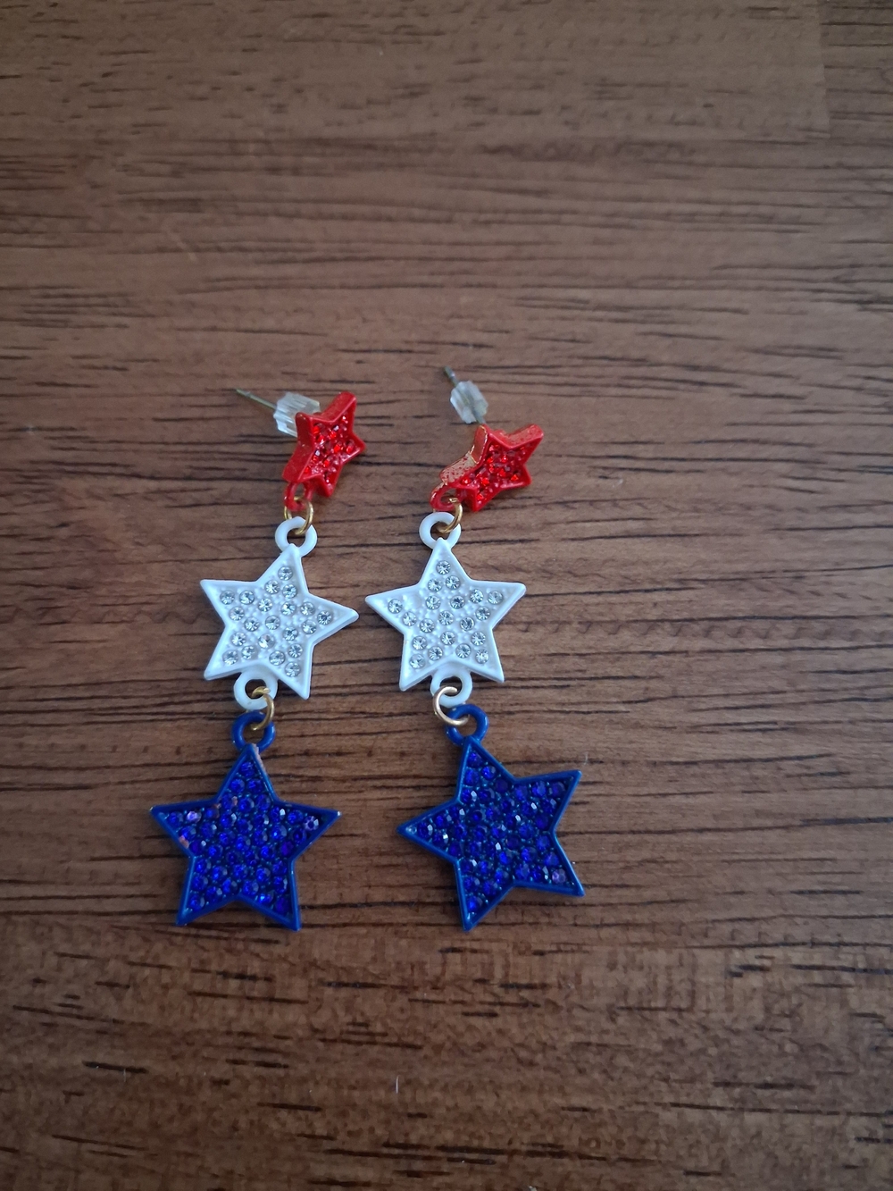 Womens Red, White & Blue Star Dangle Earrings